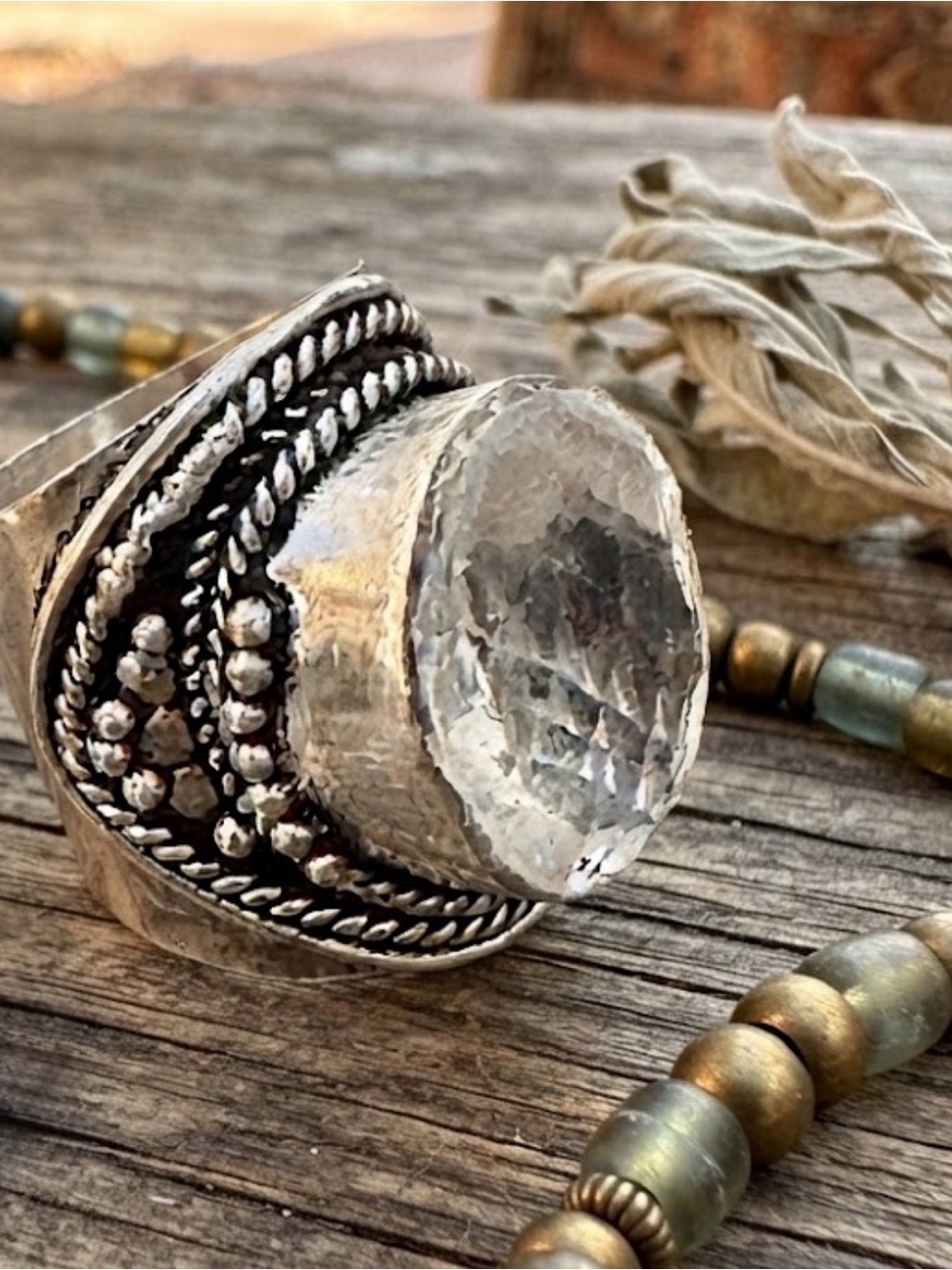 925 sterling silver Boho Statement Ring with Clear Quartz Gemstone size 8 - Picture 4 of 7